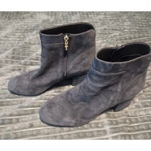 Easy Spirit Brock Gray Suede Ankle Booties Block Heel Gold Trim Women's Sz 10W